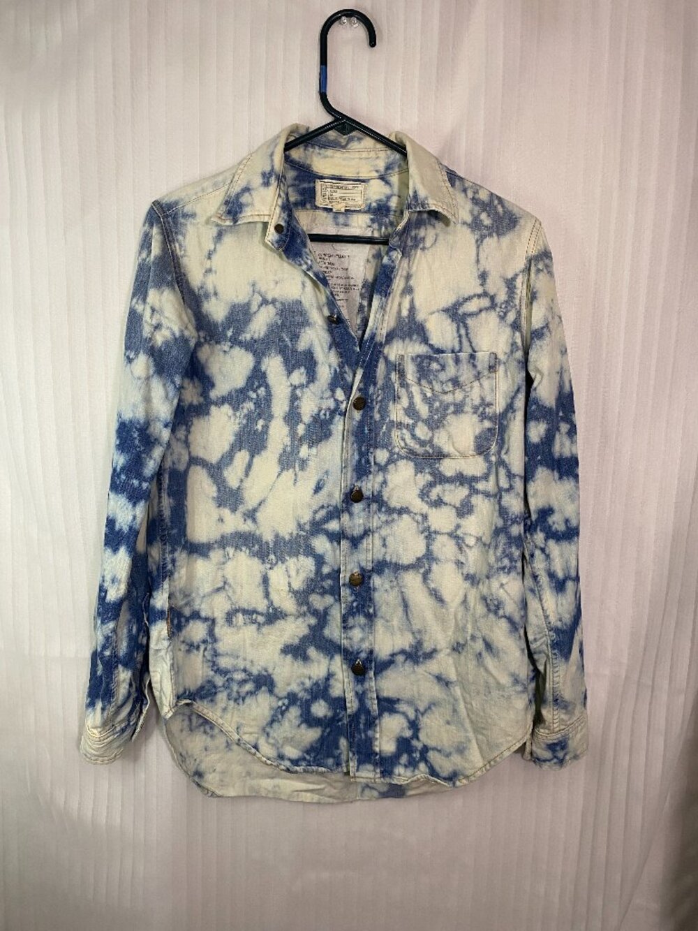 Current/Elliott The Prep School Shirt Size 1 Blue White Tie Dye Button Front